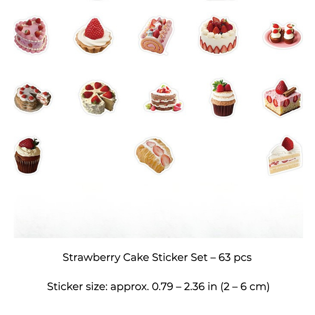Strawberry Dessert Stickers Set β 63 pcs for Journaling & Scrapbooking π