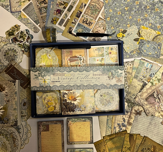 Blue Floral Garden Craft Kit - Vintage Scrapbooking Kit/Gift Kit