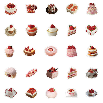 Strawberry Dessert Stickers Set – 63 pcs for Journaling & Scrapbooking 🍓