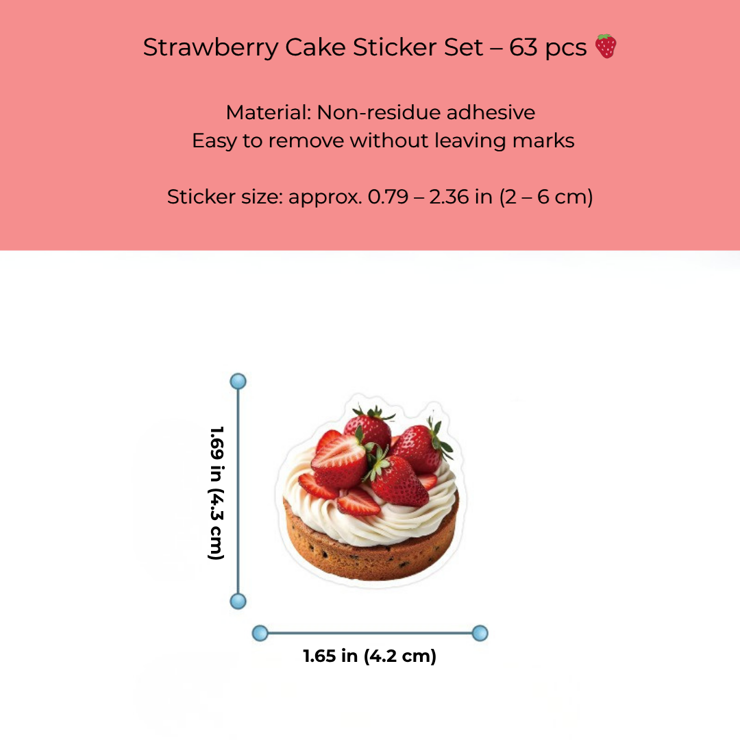 Strawberry Dessert Stickers Set – 63 pcs for Journaling & Scrapbooking 🍓