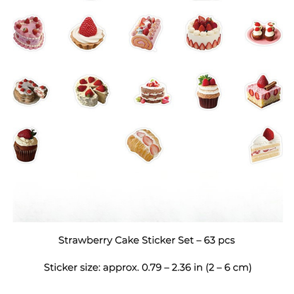 Strawberry Dessert Stickers Set – 63 pcs for Journaling & Scrapbooking 🍓
