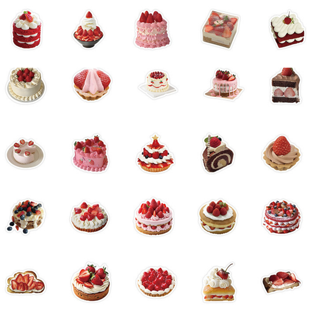 Strawberry Dessert Stickers Set – 63 pcs for Journaling & Scrapbooking 🍓