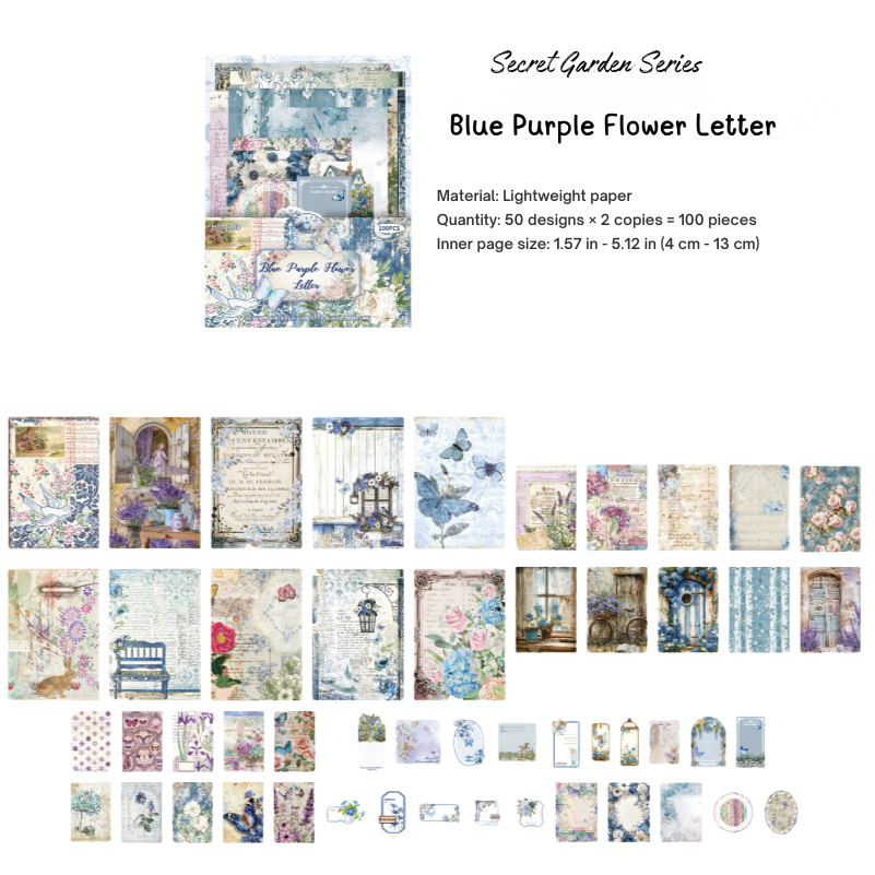 Blue Purple Flower Letter - Ephemera Pack - Secret Garden Series
