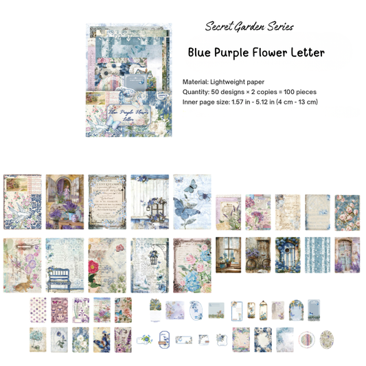 Blue Purple Flower Letter - Ephemera Pack - Secret Garden Series