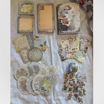 Blue Floral Garden Craft Kit - Vintage Scrapbooking Kit/Gift Kit