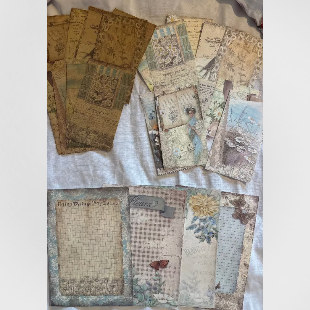 Blue Floral Garden Craft Kit - Vintage Scrapbooking Kit/Gift Kit