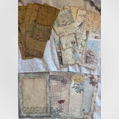 Blue Floral Garden Craft Kit - Vintage Scrapbooking Kit/Gift Kit